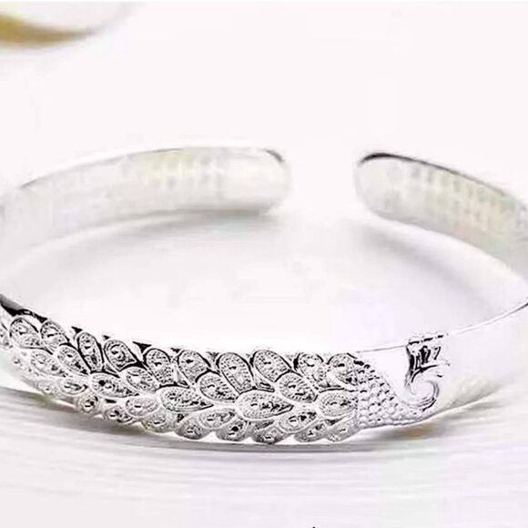 Sterling Silver Peacock Adjustable Cuff Bracelet .925 - Picture 2 of 3